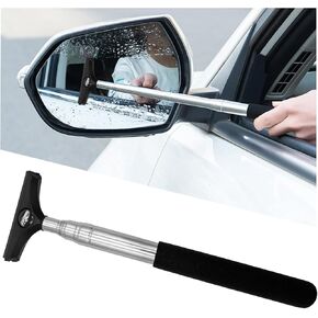 Car Rearview Mirror Wiper, Retractable Auto Glass Squeegee Cleaner with Long Rod, Portable Telescopic Windshield Cleaning Tool, Universal Car Accessories for Window Clean (Black Flag)