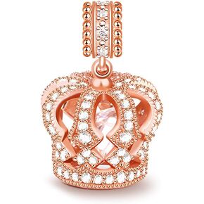 GNOCE 18K Rose Gold Charm Pendant 925 Sterling Silver You Are The Queen Crown Dangle Charm With Cz Fairytale Princess Prince Noble Splendor Shine Crown Bead Fit All Bracelet Necklace