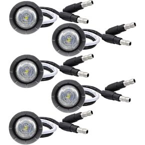 Meerkatt (Pack of 5) 3/4 inch Round Amber LED Single Button Lamps Sealed Side Marker Lights with Plug Trailer Truck RV Boat Universal 12V DC Waterproof XT-DC