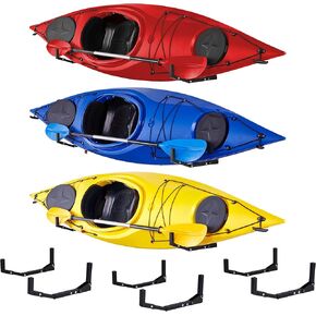Kayak Wall Hanger, Heavy Duty Wall Mounted Kayak Storage Rack Hooks for SUP, Canoe & Paddleboard, Indoor, Outdoor, Garage, Adjustable Length – 3 Sets