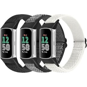 3 Pack Elastic Nylon Bands Compatible with Fitbit Charge 6/Fitbit Charge 5 Band, Adjustable Stretchy Nylon Loop Sports Strap Replacement Wristband for Fitbit Charge 5/Charge 6, Men and Women