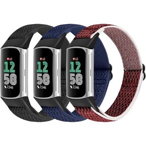 3 عبوات من أربطة النايلون المرنة المتوافقة مع Fitbit Charge 6/Fitbit Charge 5 Band، سوار معصم بديل بحلقة نايلون مطاطية قابلة للتعديل لـ Fitbit Charge 5/Charge 6، للرجال والنساء in Kuwait