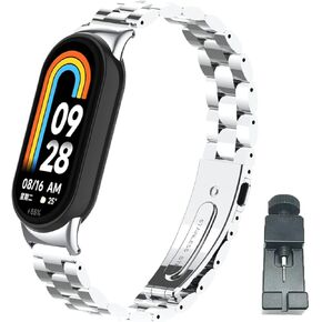 Compatible for Xiaomi Mi Band 8 Band,Mi Band 8 Stainless Steel Metal Replacement Strap Bracelet Wristband Accessories for Xiaomi Mi Band 8