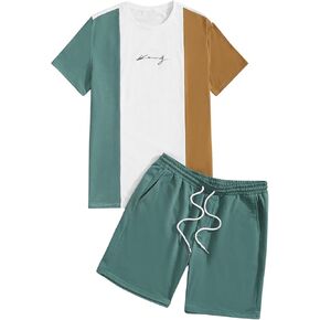 SOLY HUX Men's Short Sleeve Tracksuit Summer T Shirt Shorts Set Color Block Two Piece Casual Outfits in Saudi Arabia