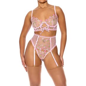 Forplay womens Bloom for You Embroidered Bra and Waist Cincher Lingerie SetLingerie Set