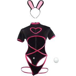 Bunny Girl Cosplay Costume Playful Lingerie Elastic Rabbit Ears Kawaii Maid Outfit Cute Heart Bodysuit