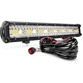 Nilight 20Inch 420w Triple Row Flood Spot Combo 42000LM Bar With Heavy Duty Wiring Harness for Off Road Lights, 2 Years Warranty