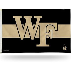 Rico Industries NCAA Wake Forest Demon Deacons Black with Gold Stripe 3' x 5' Banner Flag Single Sided - Indoor or Outdoor - Home Décor
