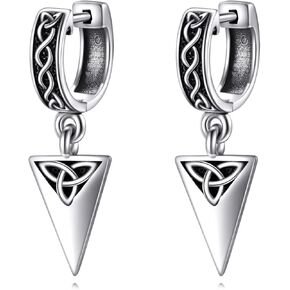 Arrowhead Earrings Sterling Silver Arrow Dangle Drop Earrings with Viking Runes Celtic Knot Triquetra Earrings Hoop Earrings Gifts for Men Women Friends