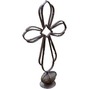 Kalalou A6120 Recycled Sister Clara'S Cross On A Caged Rock Base, Brown