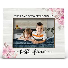 The Love Between Cousins Lasts Forever Pink Floral Picture Photo Frame,Cousin Gifts,Cousin Gifts for Women,Birthday Gifts for Cousin,Cousins Picture Frames(5x7 Inch Photo)