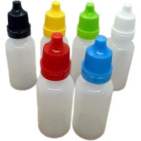 1/2 oz (15ml) LDPE Plastic Thin Tip Dropper Bottles, Small Empty Squeeze Dropper Bottles - Solvents, Essential Oils, Eye drops, Saline, Arts and Crafts -BPA Free -pack of 6 with mixed color caps