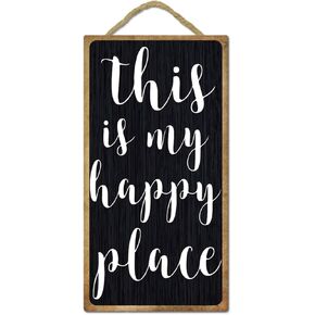 SUPERDANT Wall Hanging Decorative Wood Sign This is My Happy Place Rectangle Wall Decor Art Hanging Wood Plaque for Home Decor 9.8x5.1x0.19in