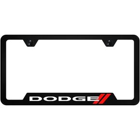 Au-TOMOTIVE GOLD, INC. Officially Licensed UV Print Logo on Black Polycarbonate Notched License Plate Frame for Dodge Stripe