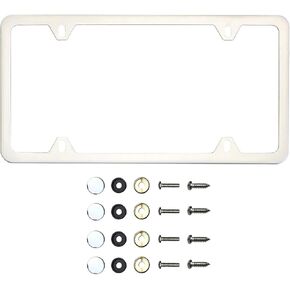 Four Hole Slim Version Matte Flat White License Plate Frame T304 Stainless Steel + Metal Screw Caps