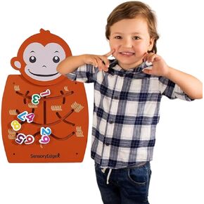 Monkey Wooden Pathfinder Wall Toy - Sensory Busy Board for Fine Motor Skills - Mounted Wall Decor for Toddlers & Kids Bedrooms, Playrooms, Doctor's Offices & Daycares