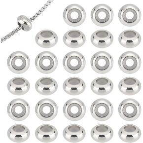 UNICRAFTALE 40 pcs Slider Beads Stopper Beads 9mm Stainless Steel Rubber Spacer Beads Adjustable Slider Clasps Rondelle Beads Bracelets Beads Loose Beads with Rubber Inside for DIY Jewelry Making