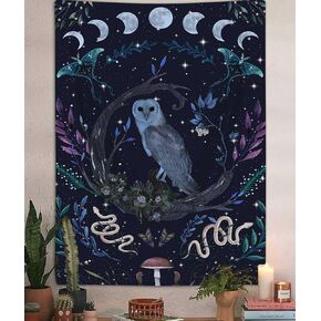 Witchy Moth Vertical Tapestry Aesthetic, Trippy Snake Floral Leaves Mushroom Moon Cool Tarot Dark Tapestry Wall Hanging for Bedroom, Gothic Grunge Nature Tapestries Poster Dorm Decor 30X40IN