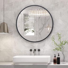Round Mirror 24 Inch Black Metal Framed Wall Mounted Circle Mirror for Living Room,Vanity,Wall Mirror for Entryway and Bedroom