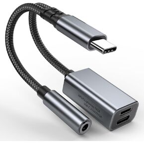 USB C to 3.5mm Audio Adapter with Charger, 3 in 1 USB C Headphone Adapter with PD 27W & Lightning 10W Charging Dongle Compatible with iPhone 15/15Pro, Galaxy S24 Ultra/S23/S22/S21, Google Pixel 8/7/6