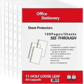 500 حزمة من واقيات الورق لـ 3 مجلدات حلقية، 8.5 × 11 بوصة، أوراق حماية للصفحات البلاستيكية الشفافة مع 11 فتحة معززة، تحميل علوي 9.25 × 11.25 بوصة in Kuwait