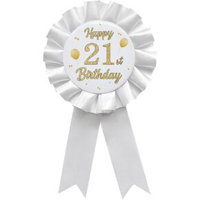 Happy 21st Birthday Tinplate Badge Pin White Satin Fabric 21st Birthday Themed Button Pin Party Decorations Award Ribbon Badge Pin