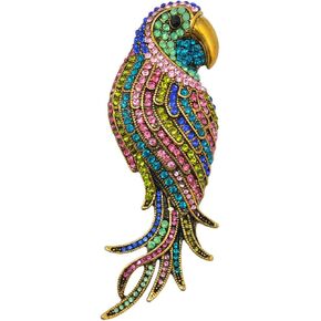 SELOVO Multicolor Crystal Animal Big Large Parrot Bird Brooch Pin Gold Tone