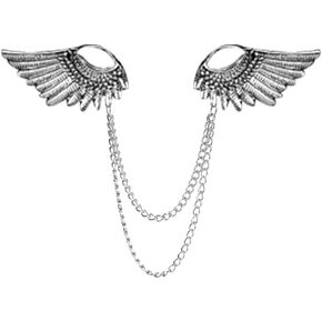 Angel Wings Tassel Chain Brooch Collar Pins,Vintage Crystal Rhinestone Feather Wing Lapel Pin,Suit Coat Breastpin Jewelry for Women Men