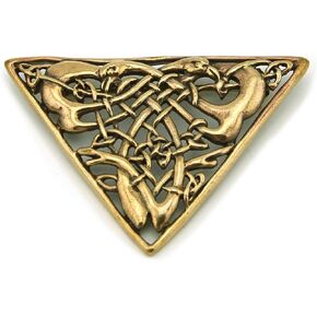 Bronze Celtic brooch Vintage Triangle Shaped Filigree Irish Norse Jewelry from Thailand