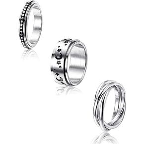 COLORFUL BLING 3 Pcs Set Moon Star Sun Fine Tuning Rotating Ring Proposal Ring Fashion Stainless Steel Boho Jewelry for Women Men