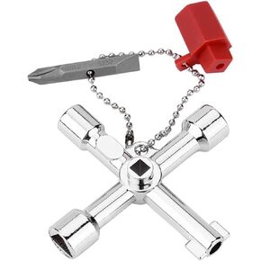 4 in 1 Universal Utilities Key, Multi-Functional Universal Cross Key with Bit Zinc Alloy Tools Electrical Cupboard Box, Train Door, Water Meter Valve Gas Electric Meter Cabinets etc
