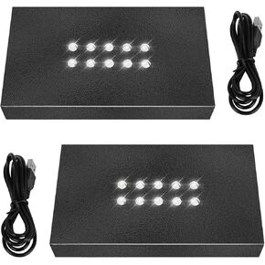 2 قطعة قاعدة عرض أضواء LED مستطيلة، قاعدة عرض مستطيلة سوداء، قاعدة إضاءة LED، قاعدة عرض مستطيلة، قاعدة عرض مستطيلة مع 10 مصابيح LED، تعمل بمنفذ USB (إضاءة ملونة)