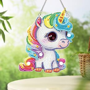 MVVMTOP Diamond Painting Kits Hanging Pendant,Unicorn Diamond Art Hanging Sign DIY Special Shaped Crystal Wreath Ornaments for Home Decor Gift