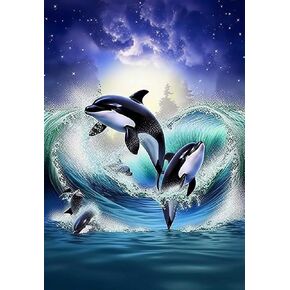 Kaliosy 5D Diamond Art Kits for Adults Whales by Numbers Kit, Diamond Painting Art Animals DIY Full Drill Crystal Craft Cross Stitch Embroidery Decoration(12x16 inch) 30x40 cm