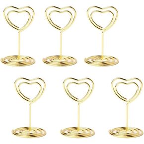20pcs Mini Place Card Holder, Table Number Holders, Table Card Holders, Table Number Stands, Heart Shaped Table Sign Picture Photo Holder Menu Memo Clips for Valentine's Day Table Decor (Gold)