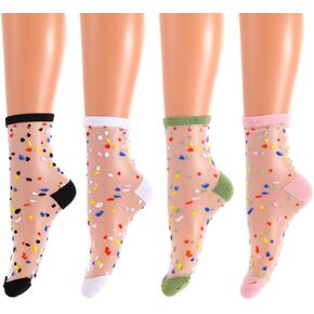 Sheer Socks See Through Mesh Socks Transparent Tulle Socks 4 Pairs for Women