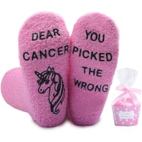 Breast Cancer Gifts for Cancer Patients Inspirational Socks Women Chemo Survivor Surgery Recovery Gifts Fuzzy Socks