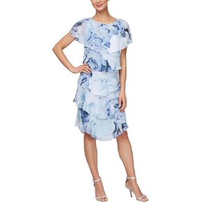 إس.إل. Fashions المرأة قصيرة الأكمام الأزهار المتدرج الشيفون مناسبة خاصة، فستان الزفاف ضيف in Kuwait