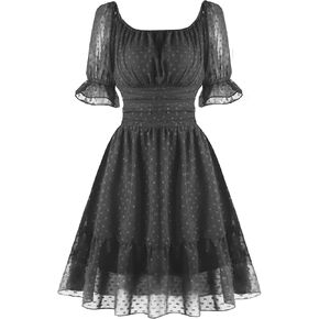 tagunop Women's 2024 Summer Casual Dress Smocked Square Neck Mini Dresses Ruffle Short Sleeve Sundress