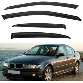 4pcs Front+Rear Smoke Tint Sun/Rain Guard Outside Mount Tape-On Vent Window Visors compatible with 99-05 BMW E46 3-Series 4-Door Sedan 320 323 325 328 330 i xi
