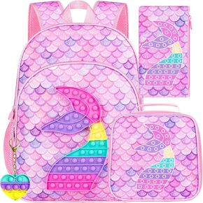 gxtvo 3PCS Girls and Boys Backpack, 16" Kids Bookbag with Lunch Box, Water Resistant School Bag for Elementary Prechool