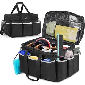 Extra-Large Detailing Bag with Waterproof EVA Hard Bottom, Auto Detail Supplies Organizer for Polisher, Bottles & Detailing Kit, Car Care Tools Tote with Lid & Shoulder Strap, Patent Design