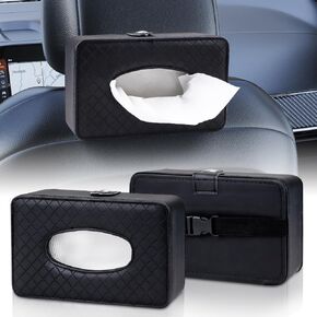 Car Tissue Holder, Tissues Box Cover for Car, Premium PU Leather Backseat Tissue Holder Masks Dispenser, Car Accessories (Black)