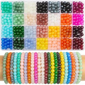 700pcs Glass Beads for Bracelets - DIY Bracelet Making Kit with 28 Colors, 8mm Round Beads - Crystal Beads - Glass Bead Kit for Jewelry Making
