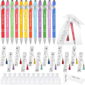 Yingzhao 12 Sets Teachers' Day Teacher Appreciation Gifts Includes 12 Metal Bookmark with Tassels 12 Bling Teacher Ballpoint Pens 12 White Organza Bags 12 Appreciation Tags for Teacher (Cute Style)