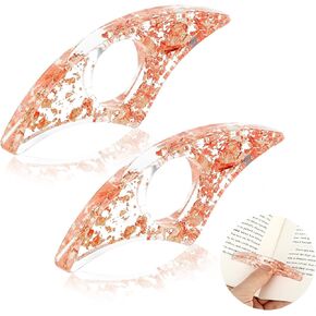Thumb Book Page Holder, 2Pcs Gold Leaf Thumb Bookmark Resin Transparent Book Opener Holder Reading Accessories Gift for Book Lovers Students Teachers(Gold+Rose Gold) in Kuwait