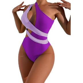 OYOANGLE Women's One Piece Color Block Sleeveless One Shoulder Swimsuits Cut Out Swimwear in Saudi Arabia