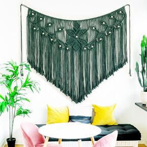 Youngeast Home Decor Leaf Shape Macrame Wall Hanging Woven Tapestry Bedroom Curtain Fringe Garland Banner Living Room Wall Decor Beige 39X31 inches