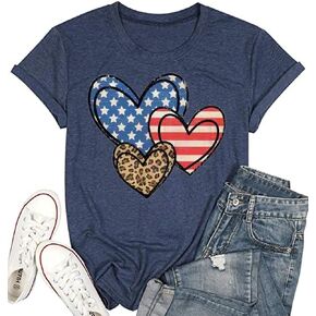 Beopjesk Womens American Flag T-Shirt Cute July 4th Independence Day Patriotic Graphic Tees Tops