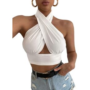 Rooscier Women's Sexy Crisscross Halter Cutout Sleeveless Backless Cami Crop Top